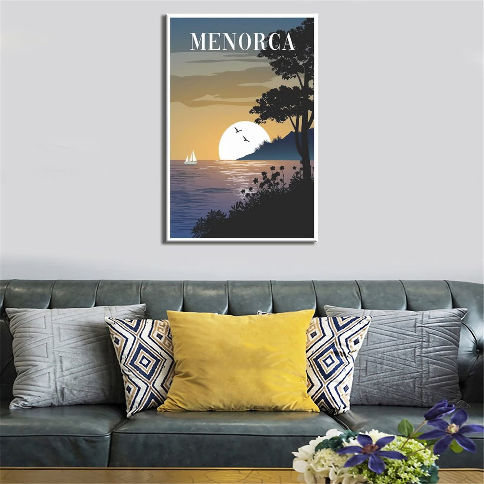Poster Décoratif Toile - Vue Vintage De Menorca, Espagne - 40x60 Cm - Décoration Murale Moderne Pour Chambre, Salon