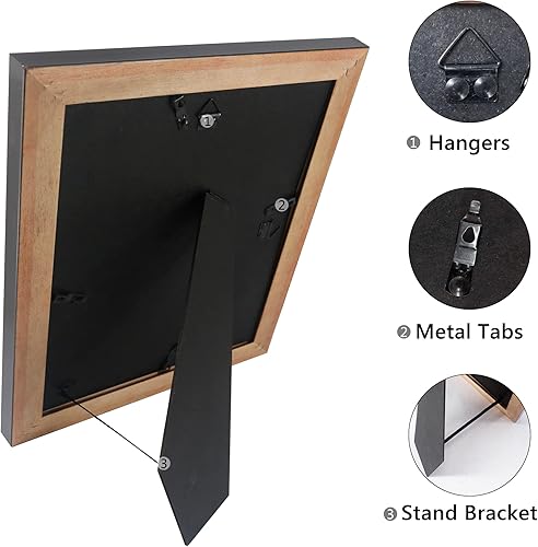 Miniatura 5 de Marco de caja de sombra de fotos de graduación con soporte de borla para fotos de 5 x 7, vidrio real de madera maciza, doble paspartú negro sobre