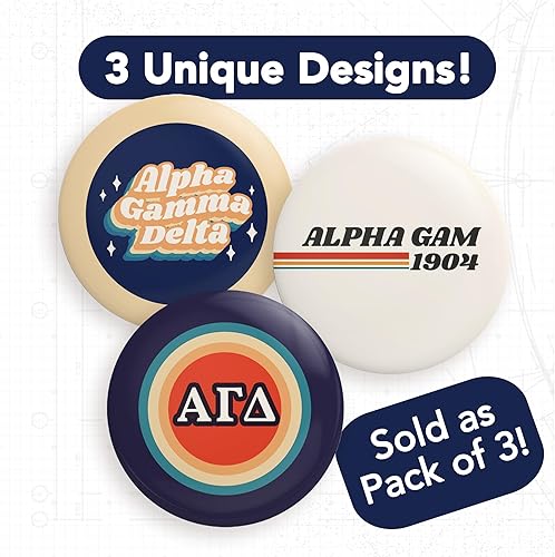 Miniatura 3 de Alpha Gamma Delta Sorority 3 piezas de varios botones Pin Back Badge 2.25 pulgadas - Paquete de los 70, Metal, Sin gemas.
