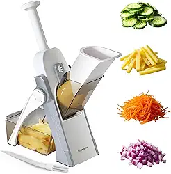 Fatiador mandoline seguro SupMaKin Cortador de batata frita, cortador de alimentos, vegetais, com espessura ajustável, artefato de picar, picador de salada de vegetais, preparação de refeições (cinza)