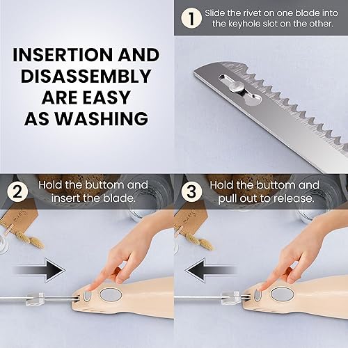 Miniatura 4 de Cuchillo eléctrico - Juego de cuchillas de borde dentado fácil de cortar para carne, pan, filete, bricolaje, mango ergonómico + 2 cuchillas crema