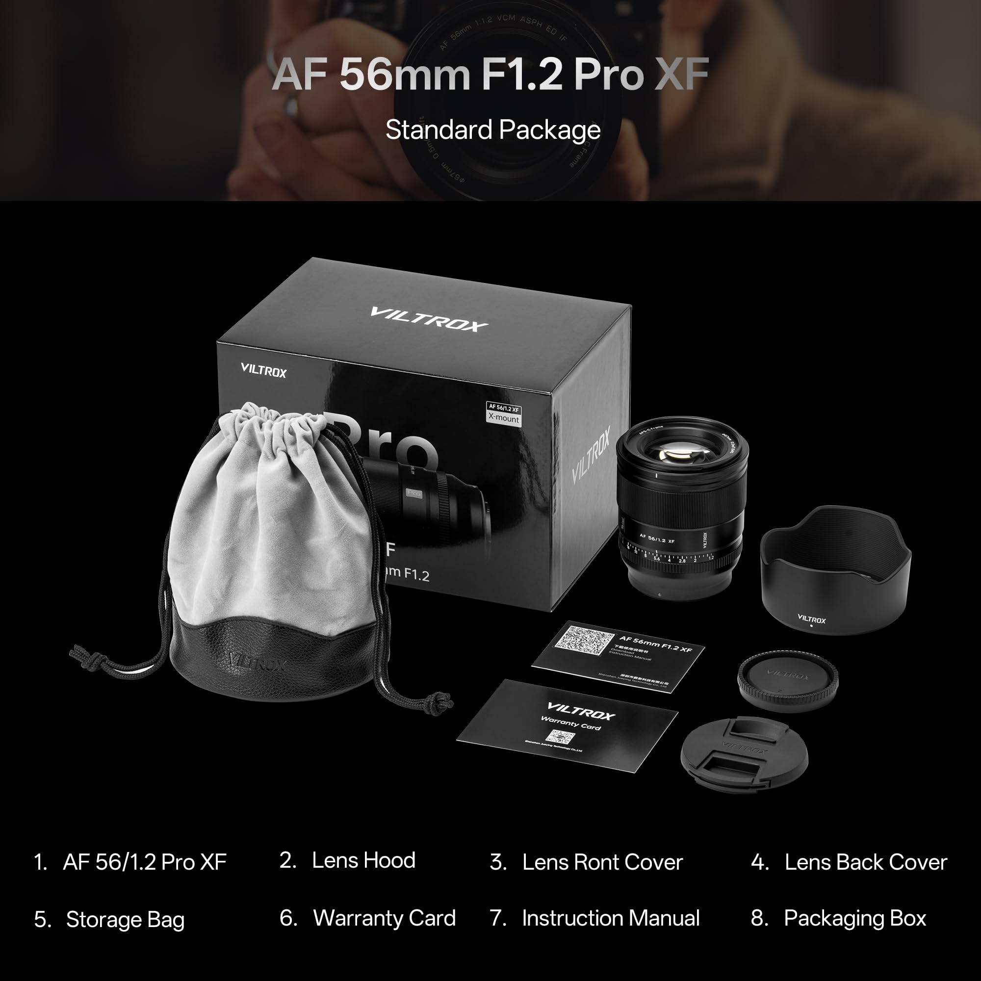 VILTROX AF 56mm F1.2 Pro XF Objectif pour Monture Fuji X, Objectif Grand Angle autofocus APS-C 56mm f/1.2 avec Moteur HyperVCM Compatible avec Fuji X-H2 X-H2S X-T5 X-E4 X-T50 X-M5 X-S20 XT30II