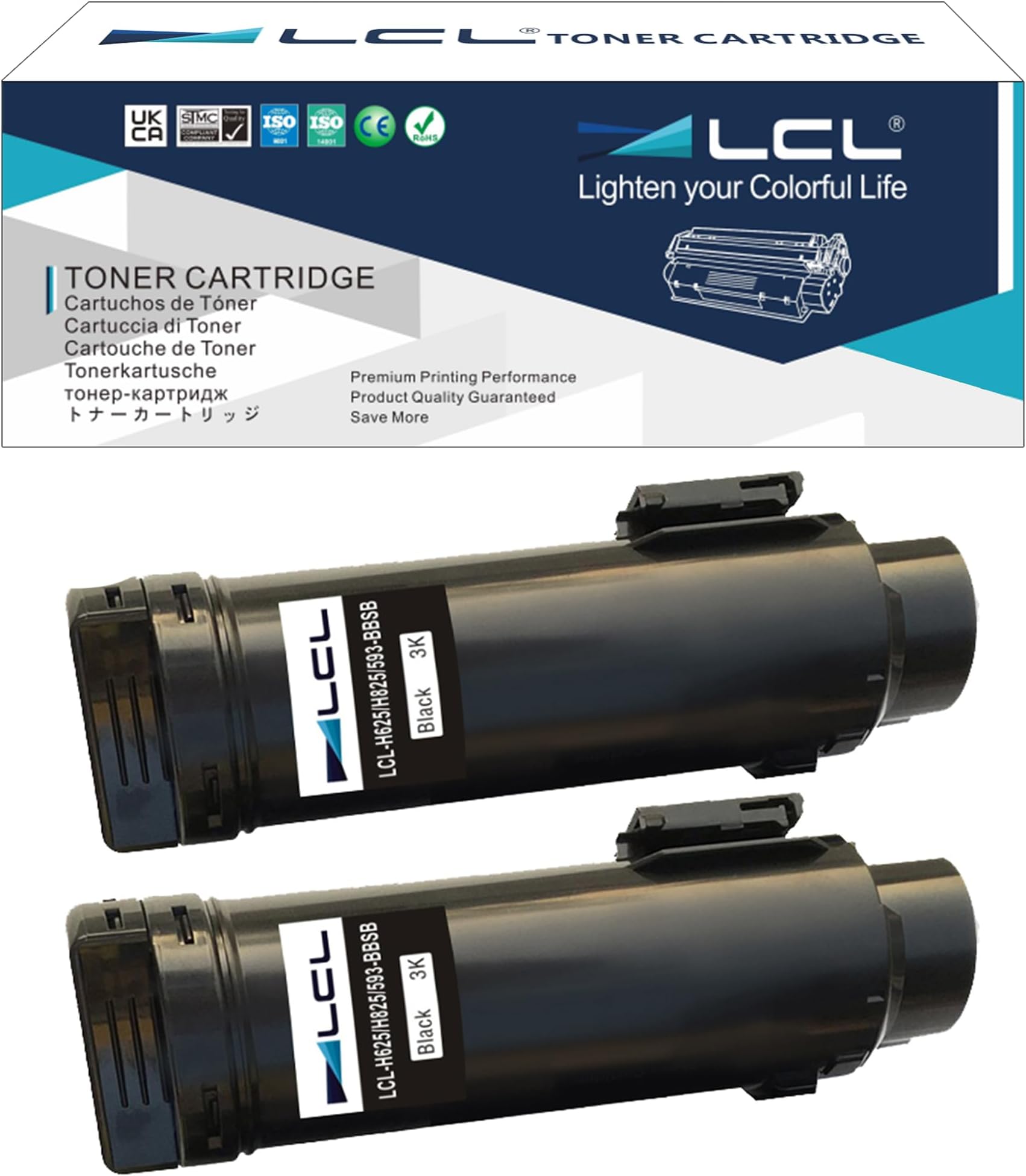 LCL Compatible Toner Cartridge Replacement for Dell H625 H825 S2825 H625cdw H825cdw S2825cdn 593-BBOW H-825 H-625-cdw H-820 H-825-cdw S-2825-cdn (2-Pack Black)