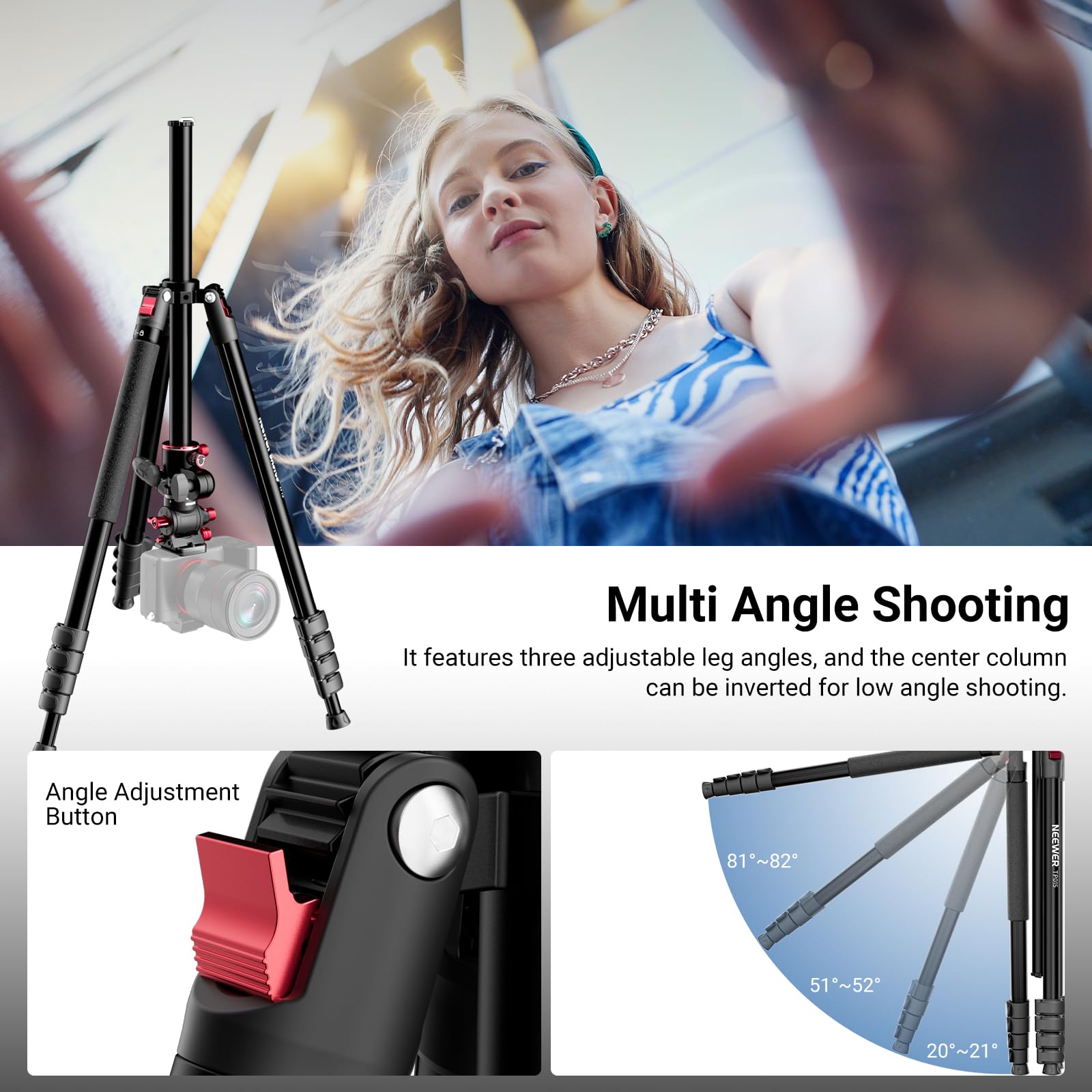 NEEWER BASICS Statyw do kamery górnej, monopod z głowicą płynu i poziomą kolumną środkową, wysokość 75,4 cala, metalowy stojak podróżny DSLR, płyta QR typu Arca i odwracalne nogi, maksymalne