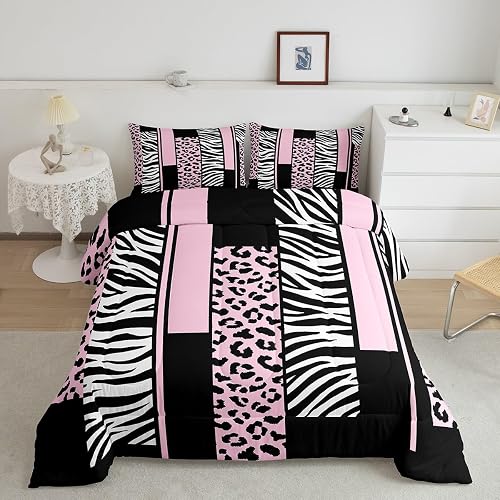 Feelyou Leopard Cheetah Animal Comforter Set Full Size Girls Boys Kids