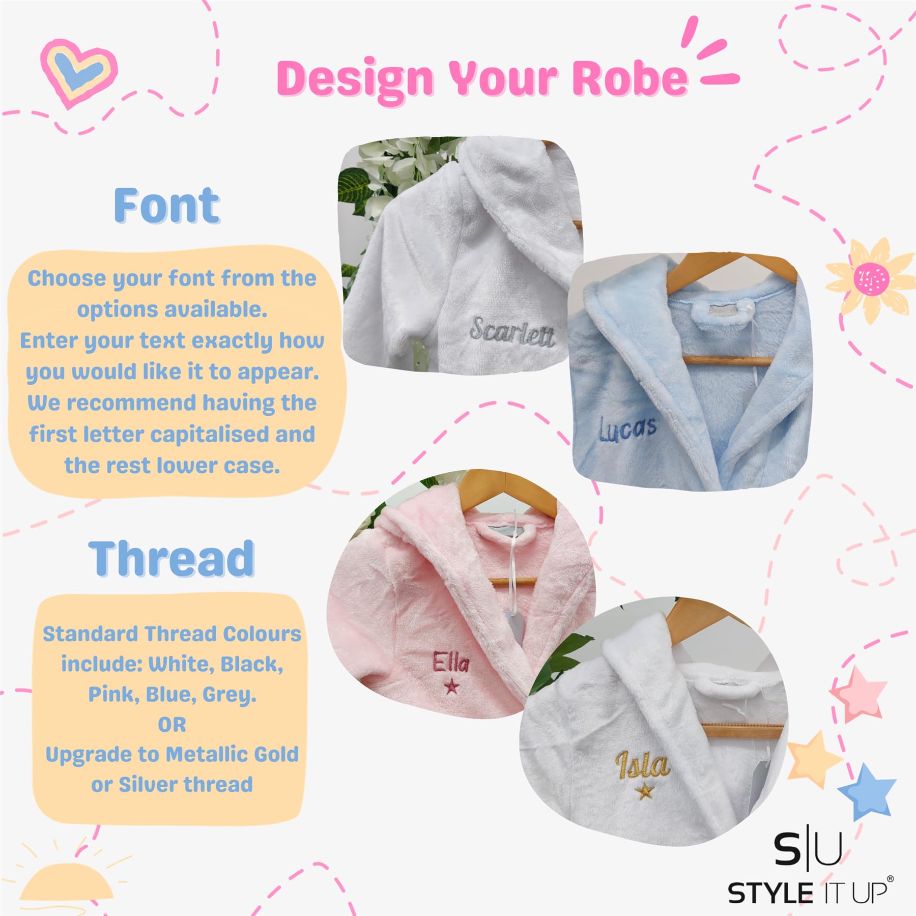 Style It Up Personalised Baby Kids Girls Boys Matching Set Dressing Gown Plush Fleece Robe Soft Cosy Velvet Warm Embroidery Gift — view 3