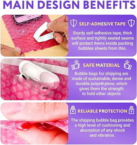 Miniatura 3 de APQ - Bolsas de burbujas rosas de 4 x 3.5 pulgadas, paquete de 25 bolsas de burbujas resistentes autoselladas, acolchadas y resistentes al agua,