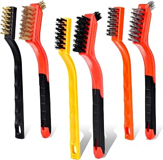 6-Pc Professional Wire Brush Set: Stainless Steel, Brass & Nylon for Rust Removal, Crevice Cleaning & Tight Spaces