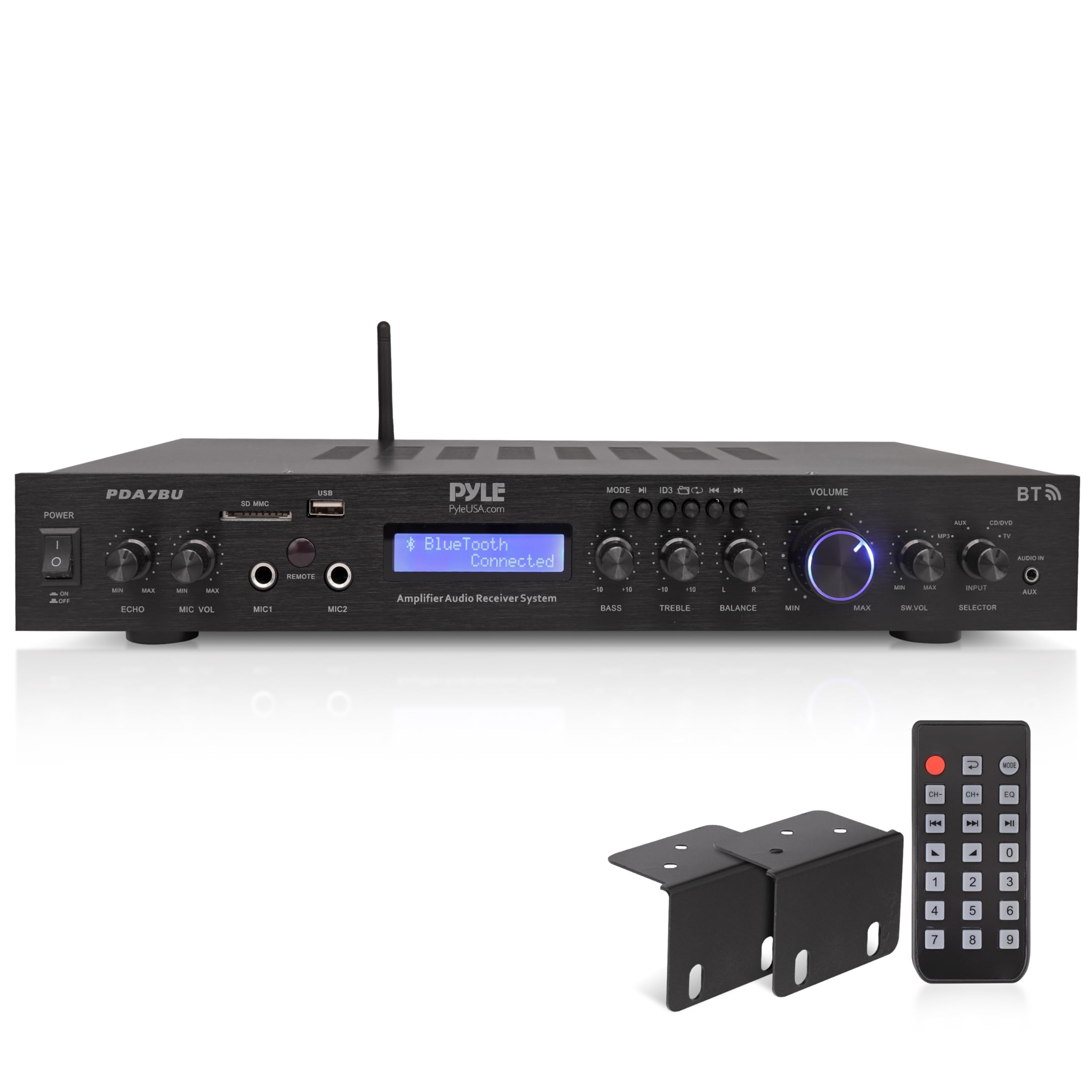 Pyle 5 Channel Rack Mount Bluetooth Amplifier Receiver - Home Theater Amp, Speaker Amplifier, Bluetooth Wireless Streaming, MP3/USB/SD/AUX/FM Radio, 200Watt, w/Digital ID3 LCD Display from - PDA7BU.5