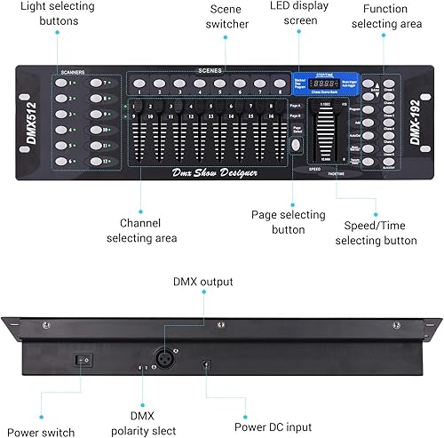 Miniatura 6 de JINGFENG DMX512 Panel de consola controlador de luz 192CH Función de programación Activado por sonido con antena de pantalla LED para escenario DJ