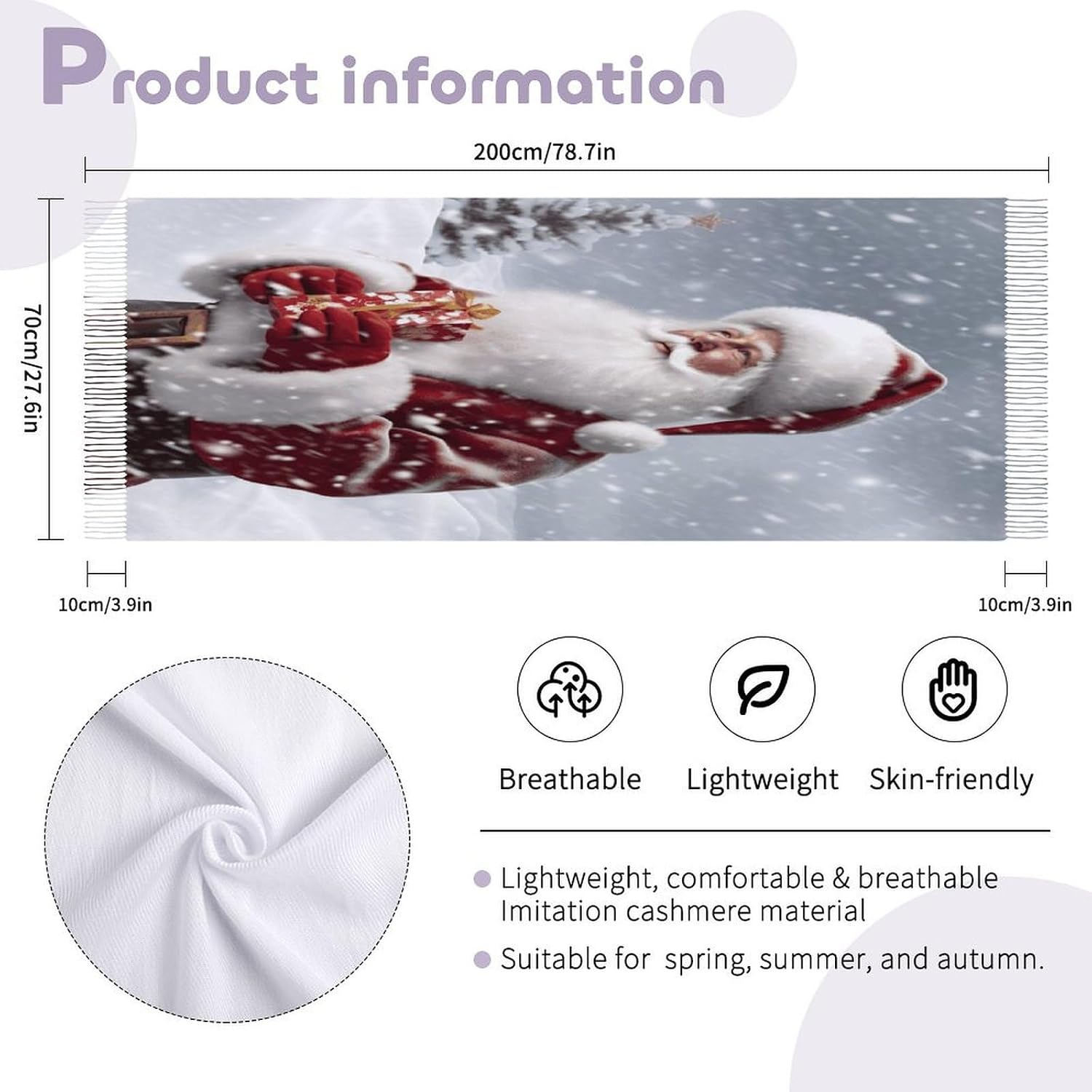 Santa Claus Snow Secenry Scarf for Women Men Soft Warm Fashion Blanket Scarves Classic Cashmere Feel Scarf Long Shawl Large Scarves Cold Weather Thick Blanket Scarfs