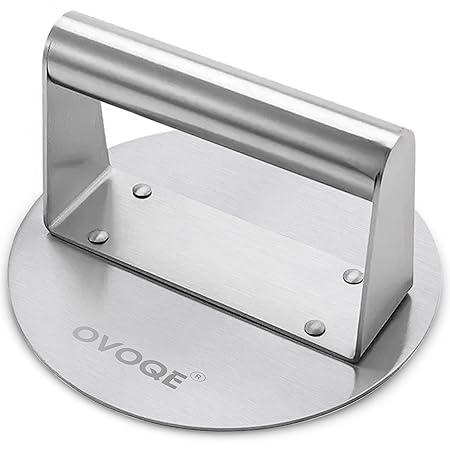 OVOQE 6.2 inch Round Stainless Steel Professional Burger Smasher/Hamburger Patty Maker, Griddle Accessories Kit for Flat Top Grill