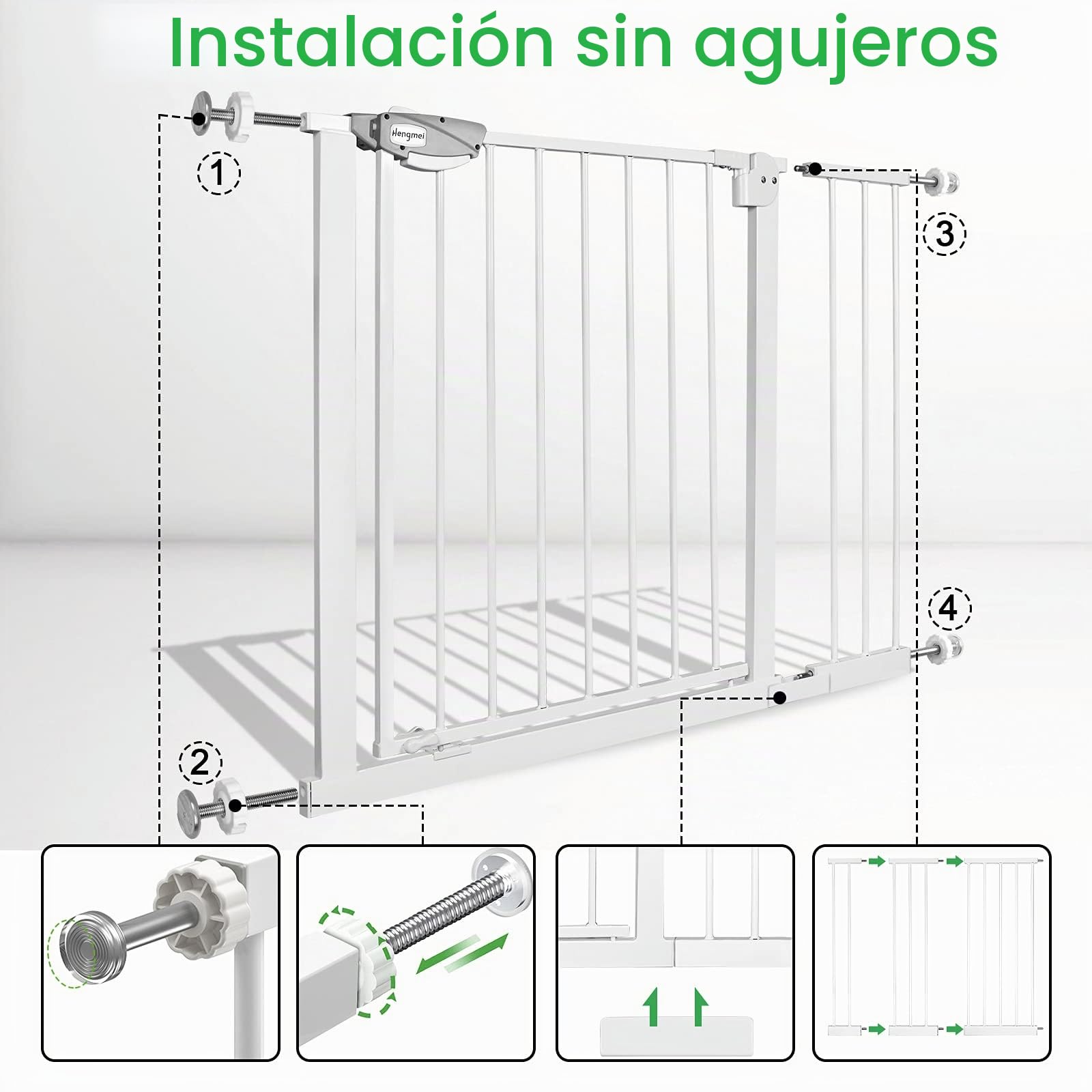 UISEBRT Rejilla de protección para Puertas sin taladrar, Rejilla de protección para escaleras para niños 85 – 95 cm, con Cierre automático para bebé, Rejilla de protección de Metal, Blanco