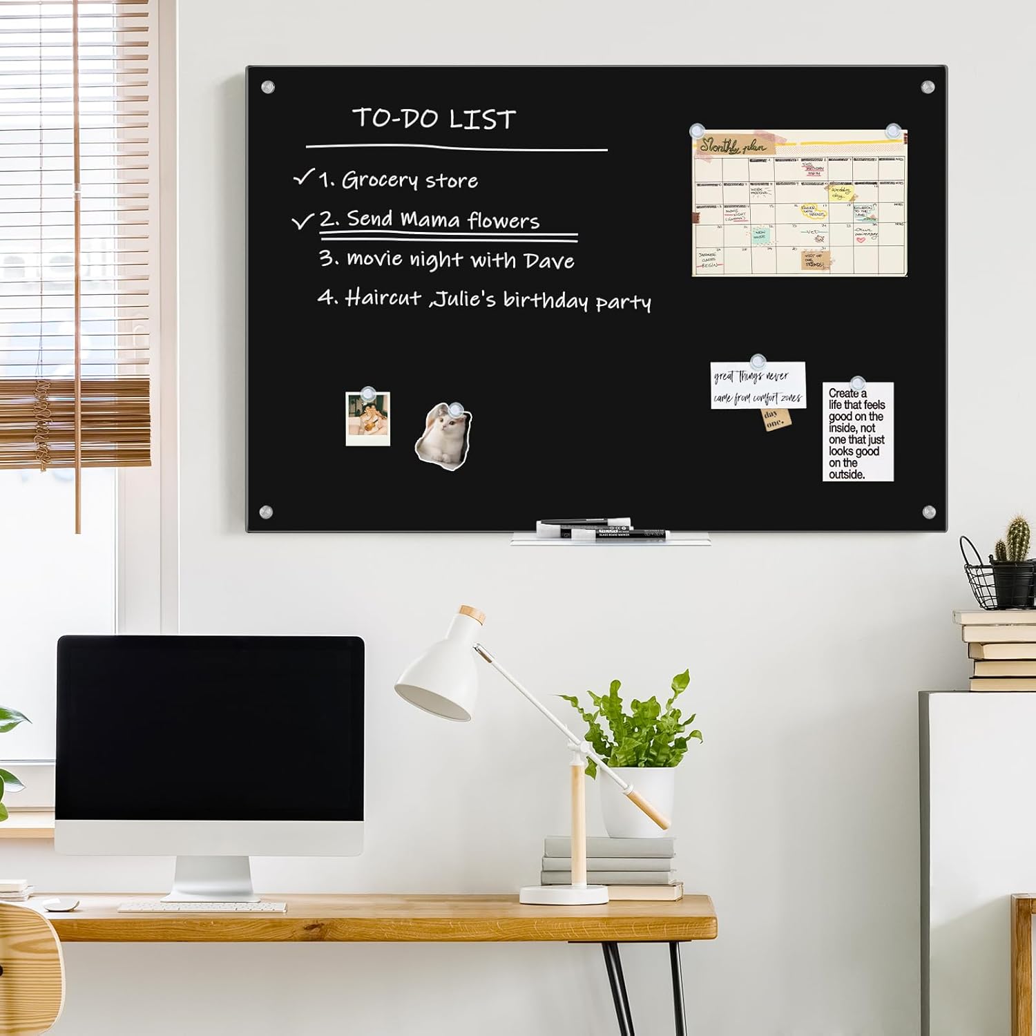 maxtek Black Dry Erase Board 48" x 36", Black Whiteboard Glass Frameless, Large Magnetic Glass White Board for Office School