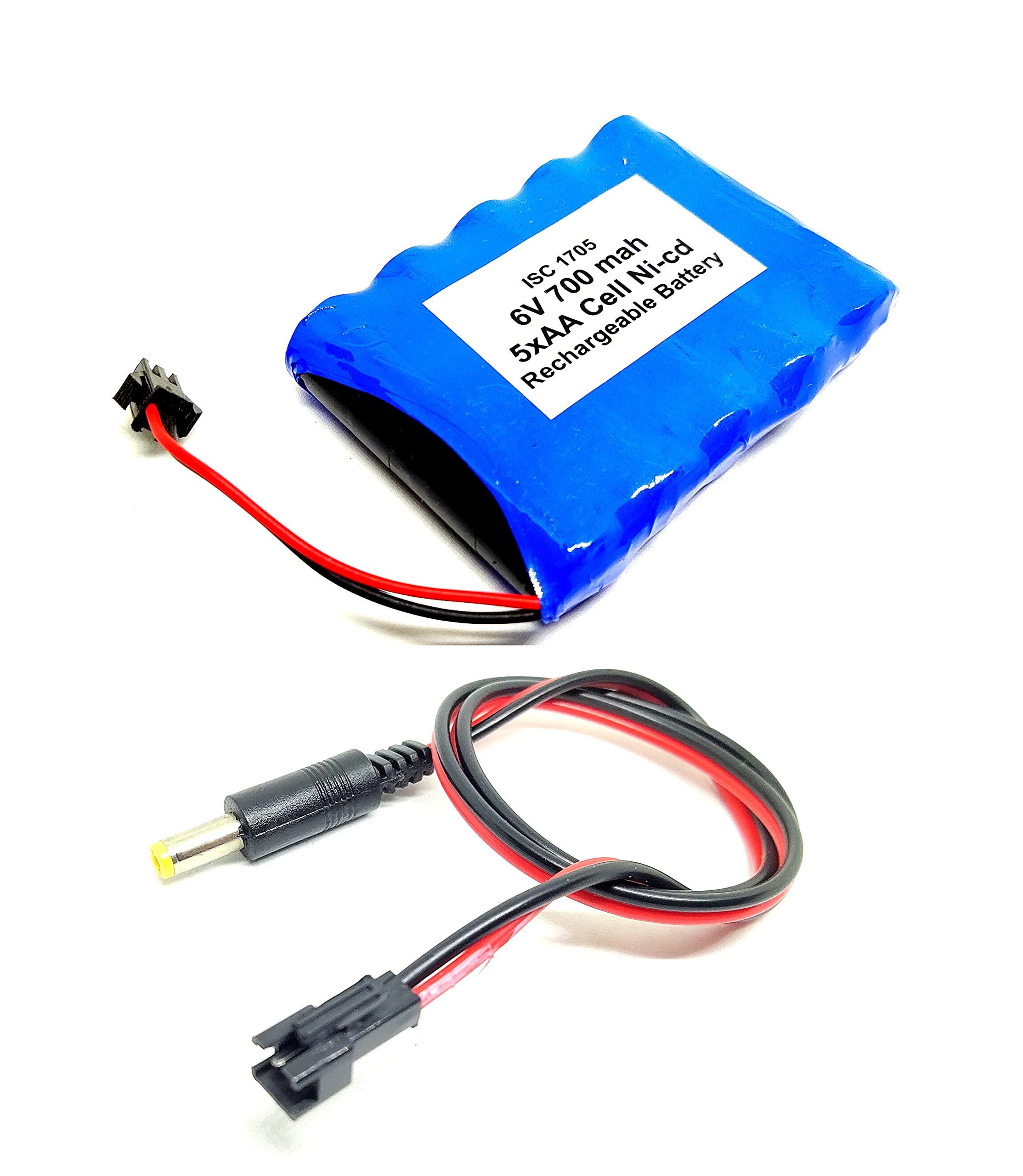 INVENTO 1Pcs 6V 700mAh Ni-cd Rechargeable 1.2V x 5 AA Cell Battery Pack with 5.5mm DC Male Jack Plug wire 500mm Long