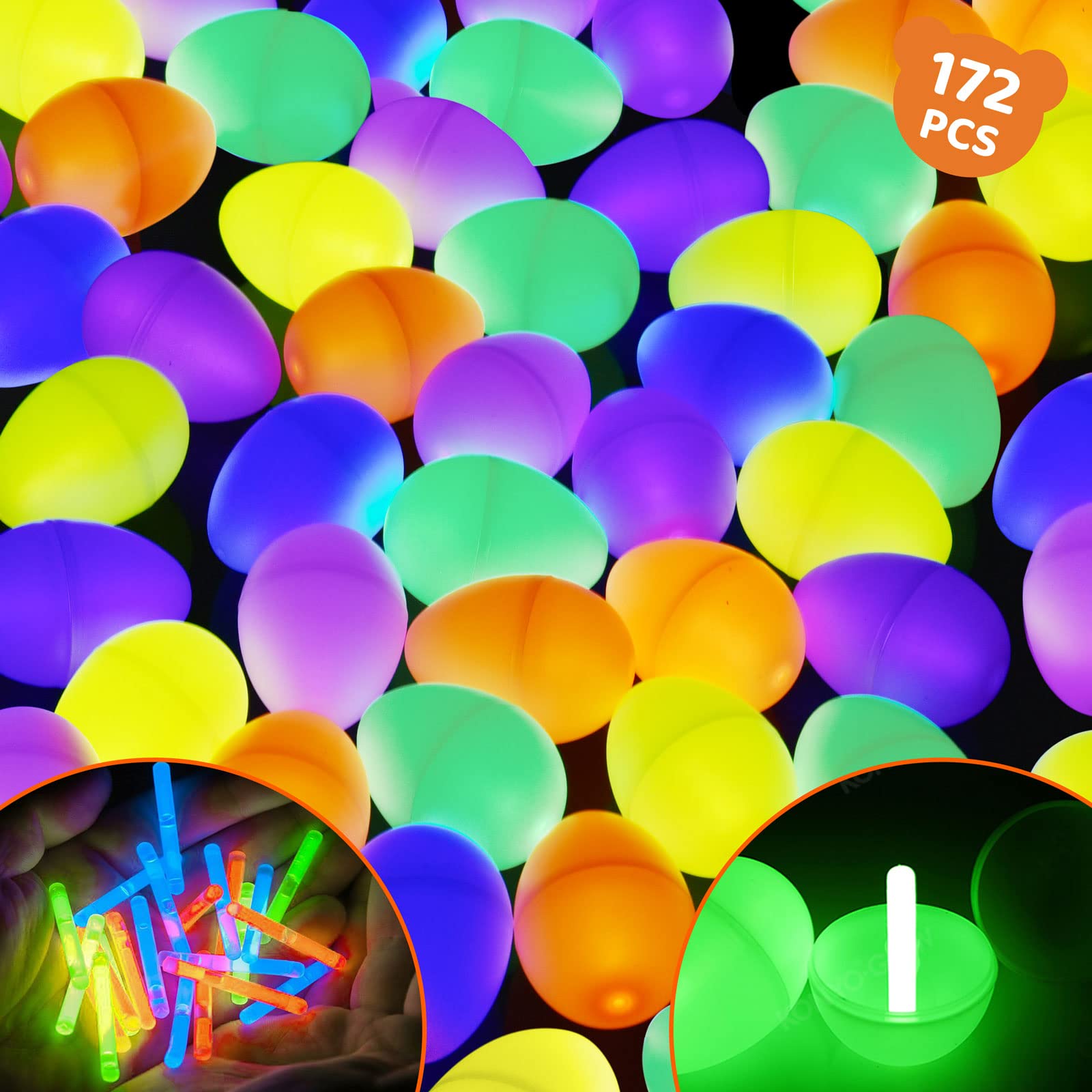 Photo 1 of FUN LITTLE TOYS 172PCS Easter Basket Stuffers Mini Glow Sticks Bulk with 6 Colors for Plastic Easter Eggs, Glow in The Dark Easter Eggs Hunt Games, Easter Decorations for Kids Party Favors Classroom Prizes