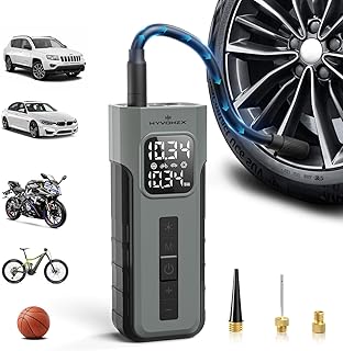 HYVOHEX Elektrische Luftpumpe,Akku Kompressor,Fahrradpumpe,1 Min Schnellbefüllung Kabelloser Luftkompressor mit Digitalem Manometer LED Licht,10.34 Bar Reifenkompressor mit LED Licht für Auto,Fahrrad