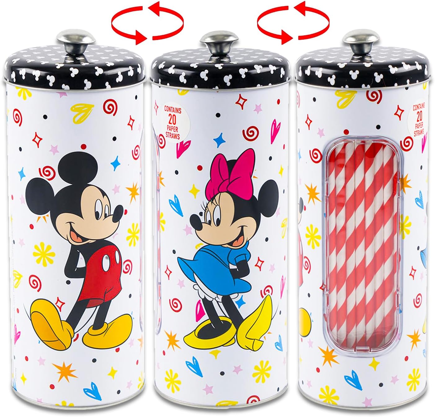 Mickey and Minnie Mouse Kitchen Accessories - Bundle of 1 Disney Straw Dispenser, Straws, More | Classic Mickey Mouse Straw Holder