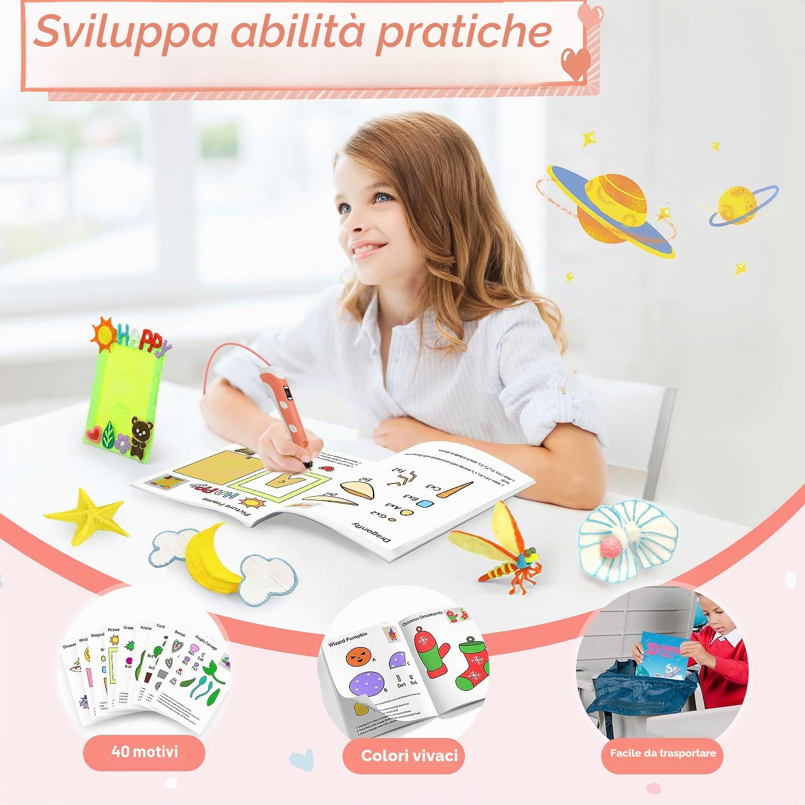 SONGTIY Libro da disegno 3D, 40 modelli riutilizzabili per graffiti, stampini creativi con piastra in PVC per principianti e artigiani, idee regalo fai da te per Natale e compleanni