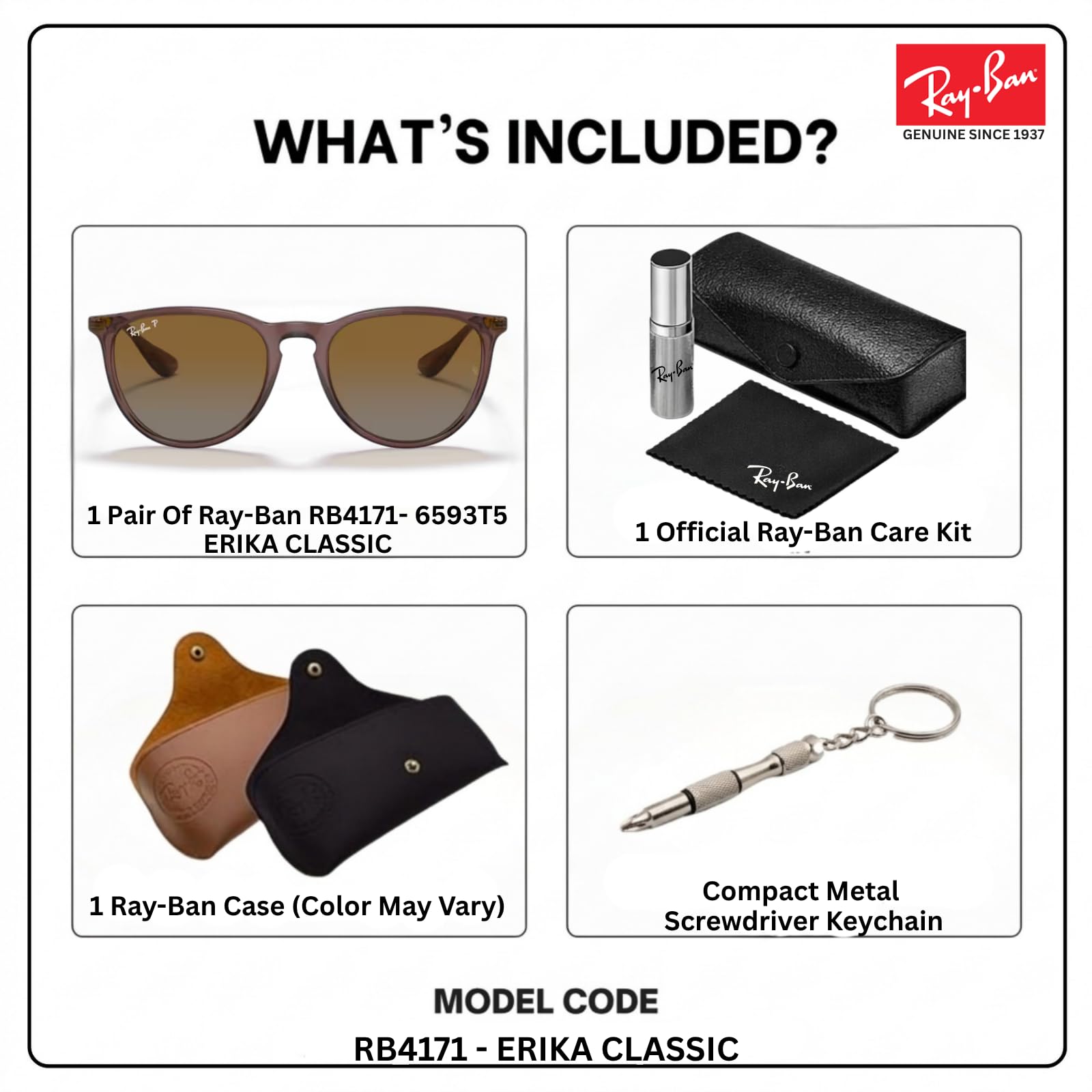 Ray-Ban RB4171 Erika Panto-Classic okulary przeciwsłoneczne, zestaw okularów | ekskluzywne etui i zestaw do pielęgnacji | Polished Transparent Dark Brown/Polarized Brown Gradient