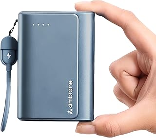 Ambrane 20000mAh 35W Fast Charging Small Pocket Size Powerbank, Hanging InBuilt Type C Cable, Type C PD & USB Output for iPhone, Android Mobiles & Other Devices (PowerMini 20, Blue)