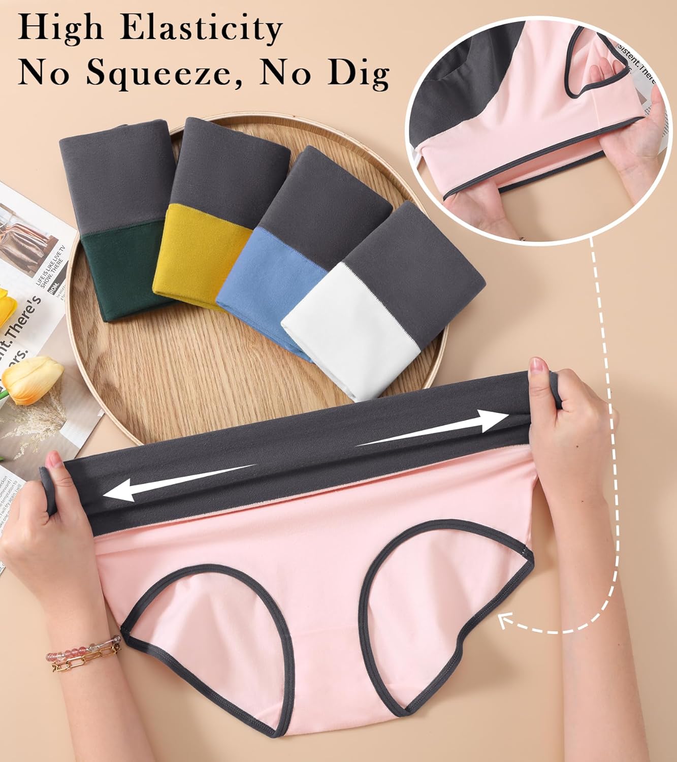 K-CHEONY Womens Cotton Underwear High Waisted Panties Full Coverage Soft Stretch Breathable Ladies Briefs 5 Pack - Image 5