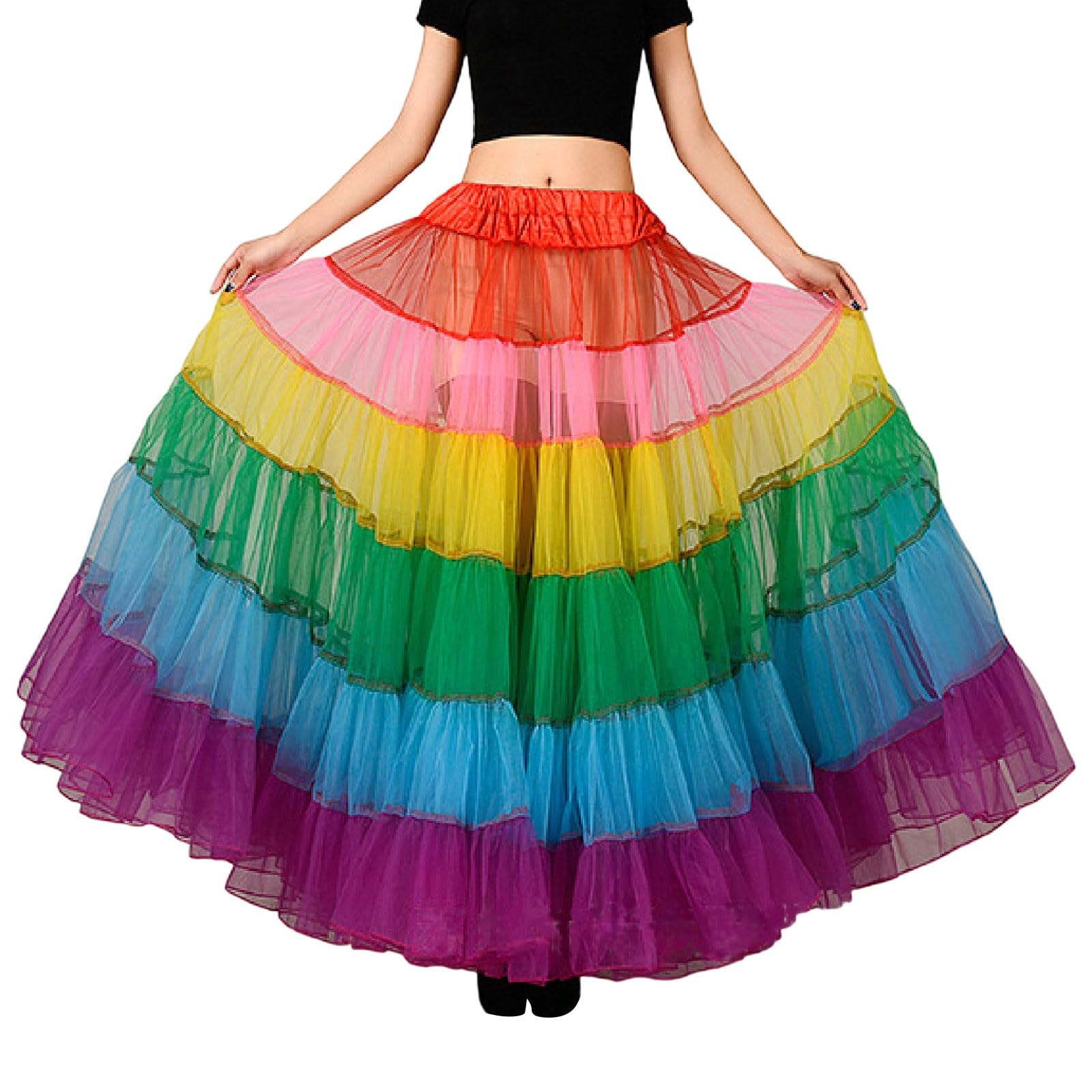 Robe de mariée longue crinoline pour femme - Ligne A - Jupon rockabilly baroque - Jupon crinoline - 5 anneaux avec volants - Costume de carnaval brillant - Vêtements festifs - Robe baroque crinoline