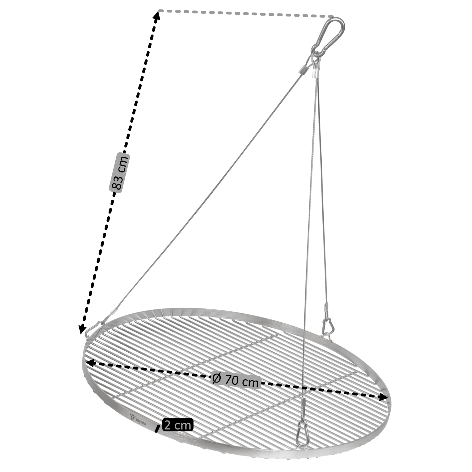 BBQ-Toro Grille à trois pattes d'un diamètre de 70 cm | 112-178 cm | Noir | Trépied pour grille pivotante | Structure en fer à trois pattes | Grille suspendue | Grille à 3 pieds