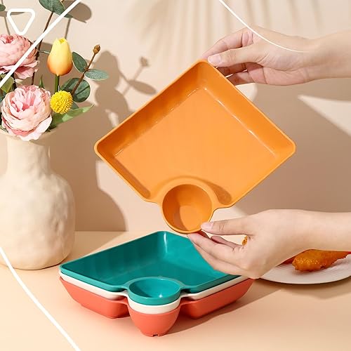 Miniatura 3 de Mumufy Juego de 8 piezas de platos para servir con chips y salsas, platos de plástico con compartimento para salsa, platos japoneses, bandeja de