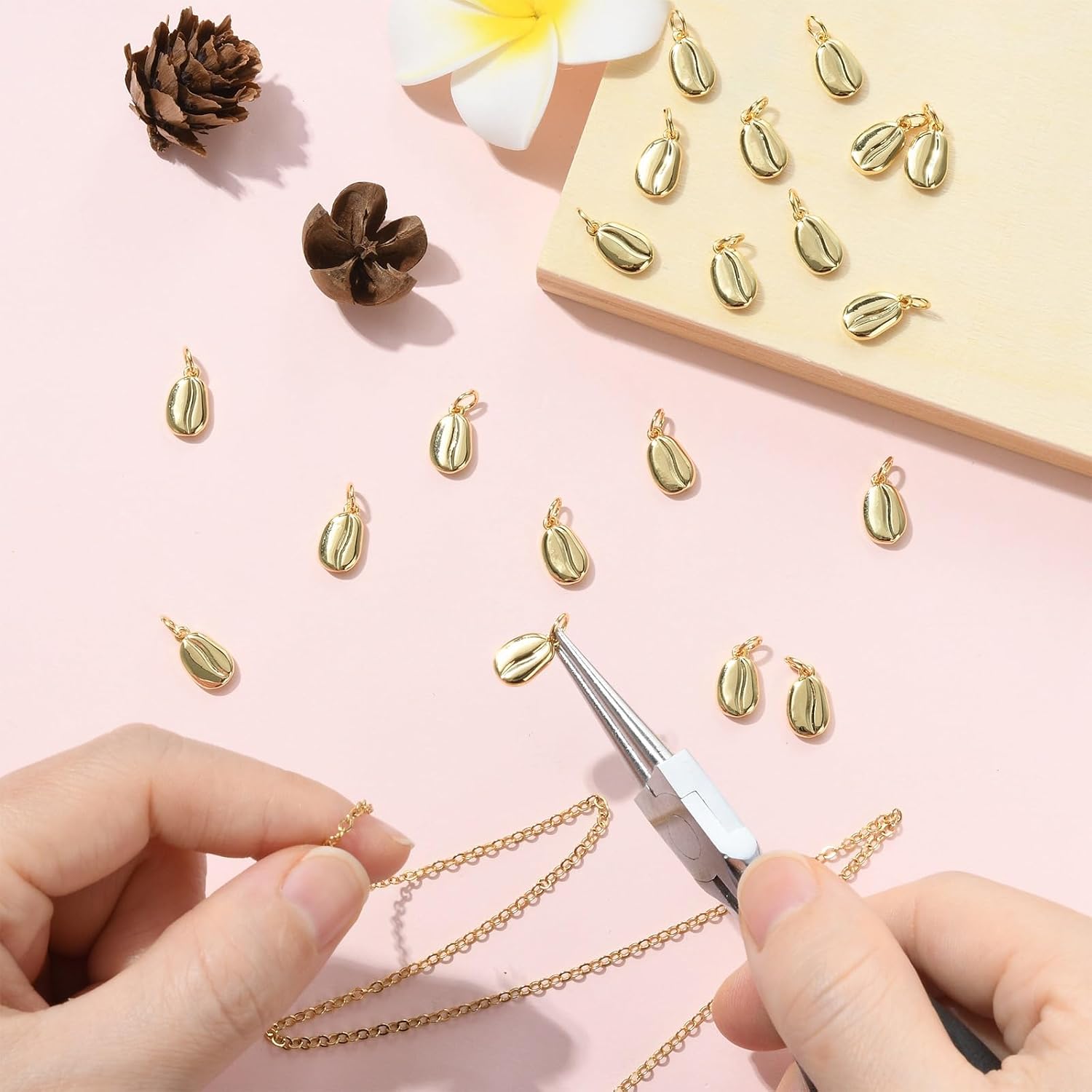 LiQunSweet 20 Pcs Brass Mini Coffee Bean Charms Imitation Food Charms for Jewelry Making Bracelets Necklace Earrings Bulk