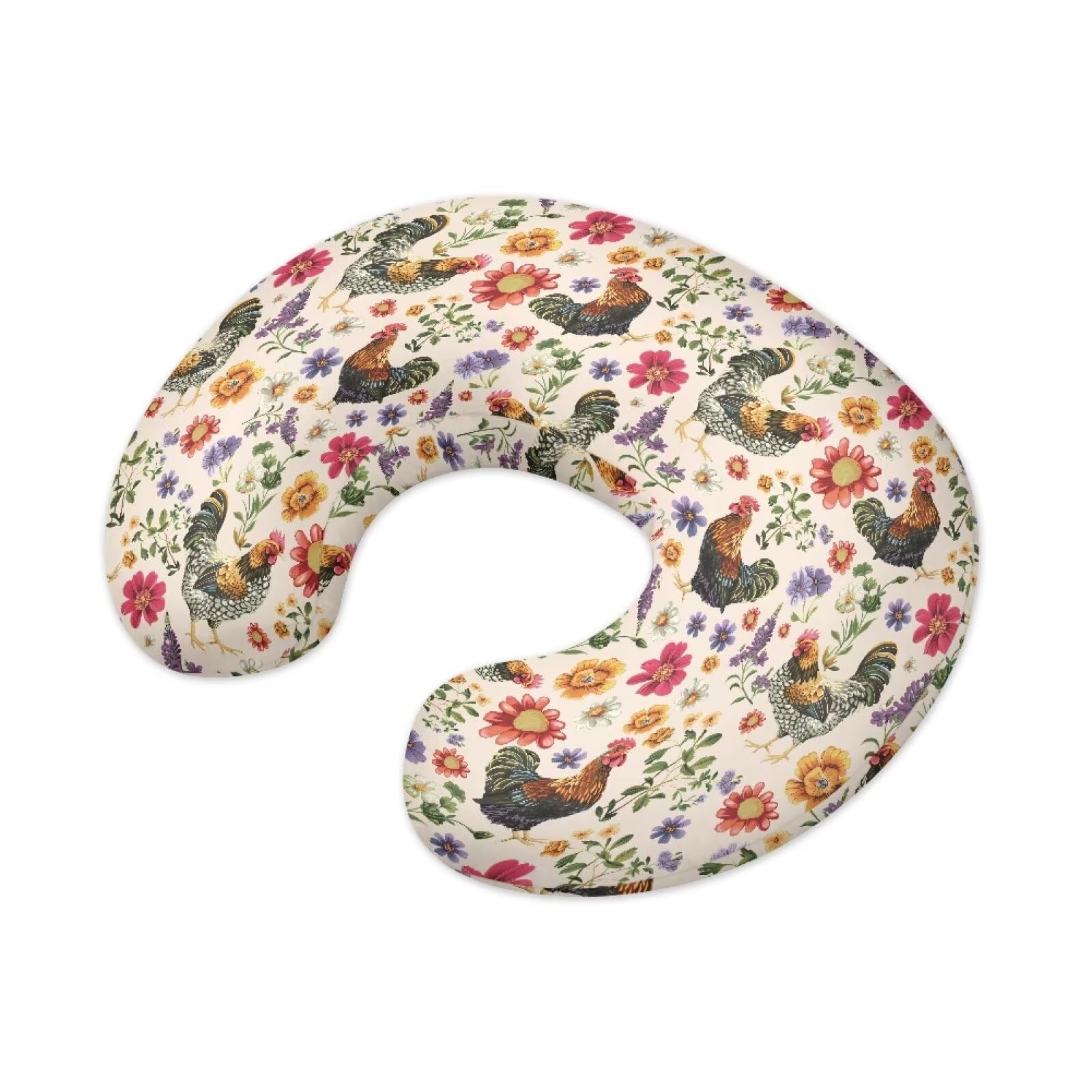 Suhoaziia Chicken Rooster Floral Stretchy Nursing Covers with Hidden Zipper for Bottle or Breastfeeding Pillows Soft Machine Washable Pillow Covers for Home Nursery Room Car Sofa Decor