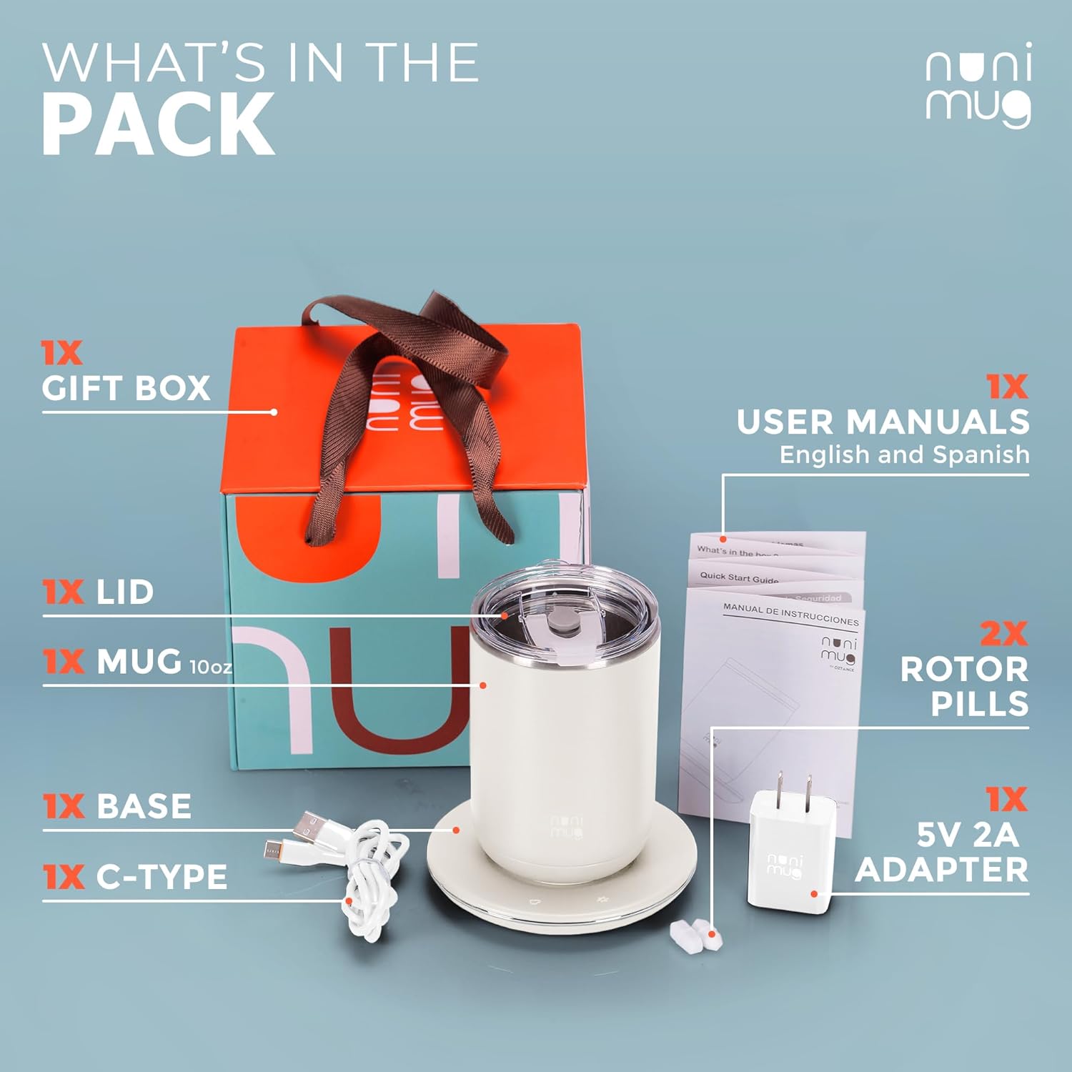 Self Stirring Coffee Mug- 10 Oz No Batteries Smart Dual Function 3 Temperature Levels Control to Stir & Heat Beverages - Powerful 12V Charger Airtight Lid bElectric Cup in a Gift Box (White)