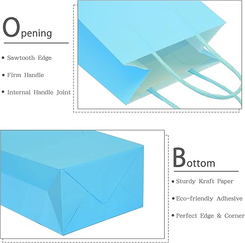 Miniatura 4 de AZOWA Bolsas de regalo de papel Kraft con manijas, suministros para fiestas, Celeste (Baby Blue), XS