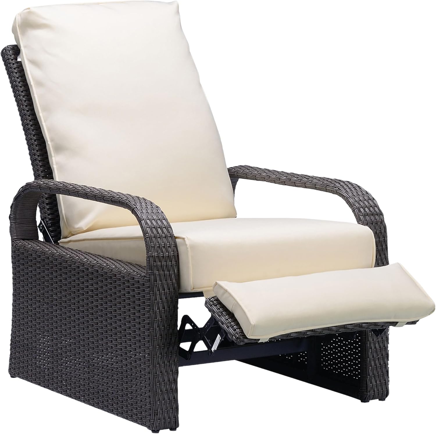 Outdoor Automatic Adjustable Lounge Chair with Thick Cushion – All Weather Aluminum Frame, Grey + Beige Cushion – Comfortable Patio, Poolside (1 Chair) (Gray + Beige)