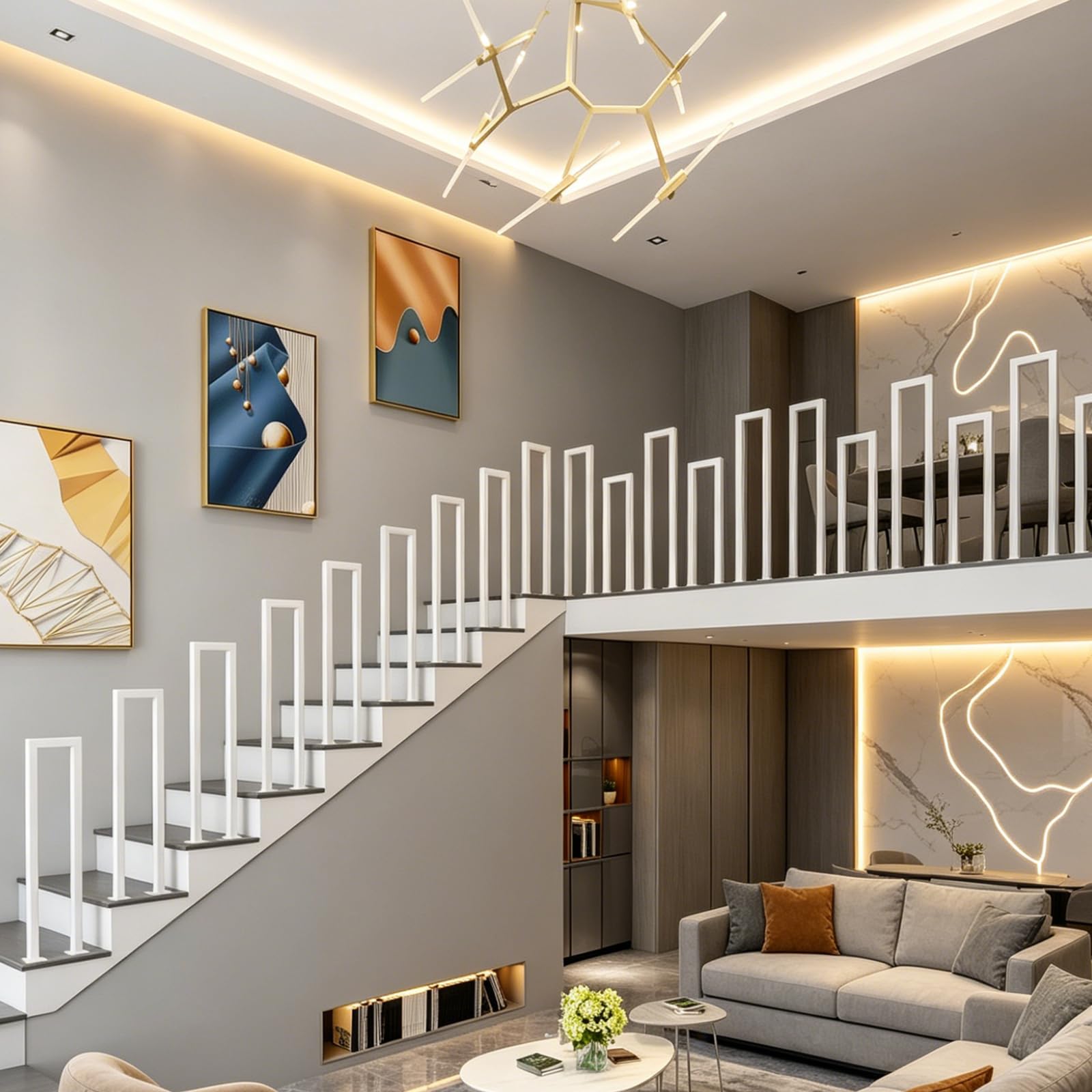 Thalassa Handrails for Stairs, Industrial Stair Railing Handrail, Right Angle White, White Wrought Iron Banister Guardrail, Stair Railing Transitional Handrail, Handrails for Outdoor Steps