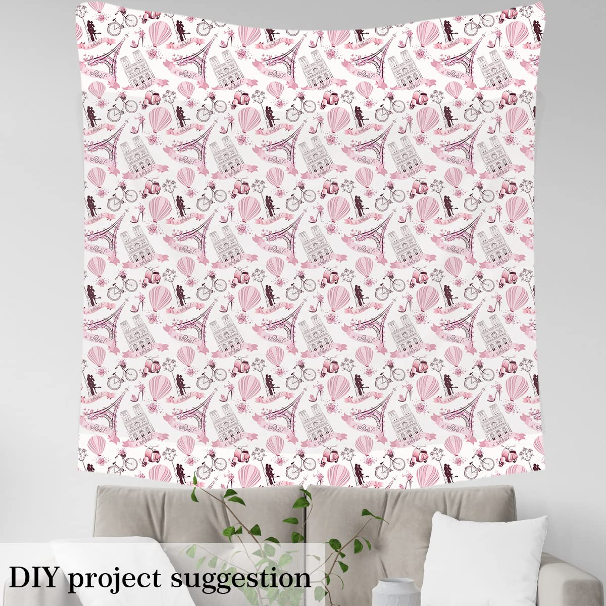 Eiffel Tower Upholstery Fabric by The Yard,Romantic French Paris Decorative Fabric for Upholstery and Home DIY Projects,Valentines Day Floral Waterproof Outdoor Fabric,2 Yards,(L184*W150cm) Pink Rose - Image 4