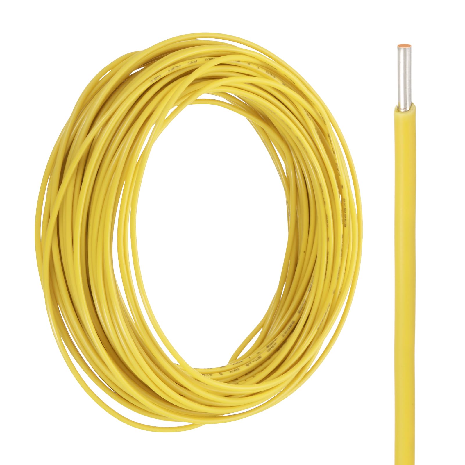 sourcing map UL1007 Solid Core Wire, 22 Gauge 50FT 300V 22 AWG Electrical Wire Tinned Copper PVC 80 Degree High Temp Internal Wiring for Fixed Installations, Appliances, Yellow