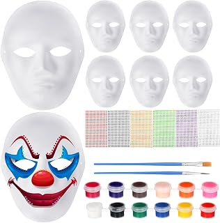 Zomiboo 24 Pcs Halloween DIY Face Masks White Blank Craft Paper Mask with Gem Stickers for Artistic Projects Masquerade Party(Male Style)