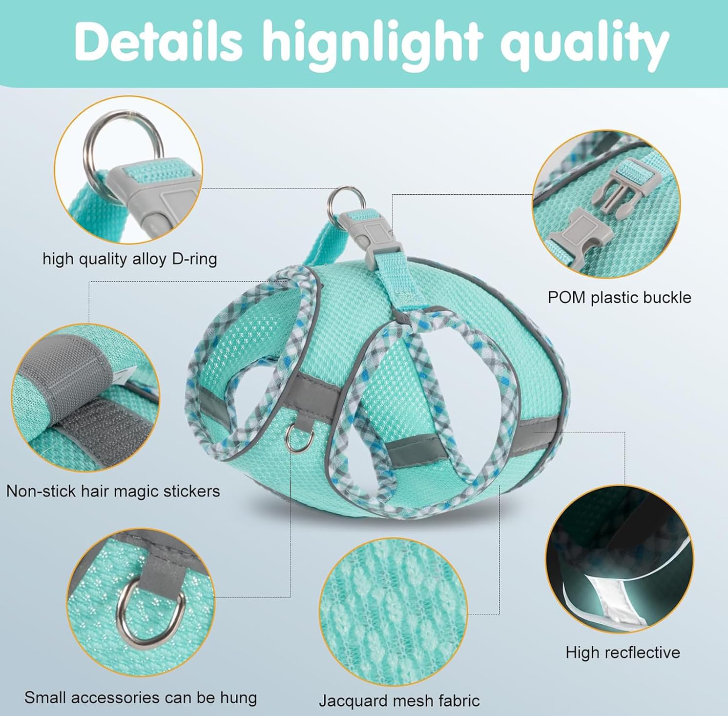 Dog Harness and Leash Set,Step-in Air Dog Vest, Reflective, No Pull Collarsfor Small, Medium Dogs, Cats - Image 3
