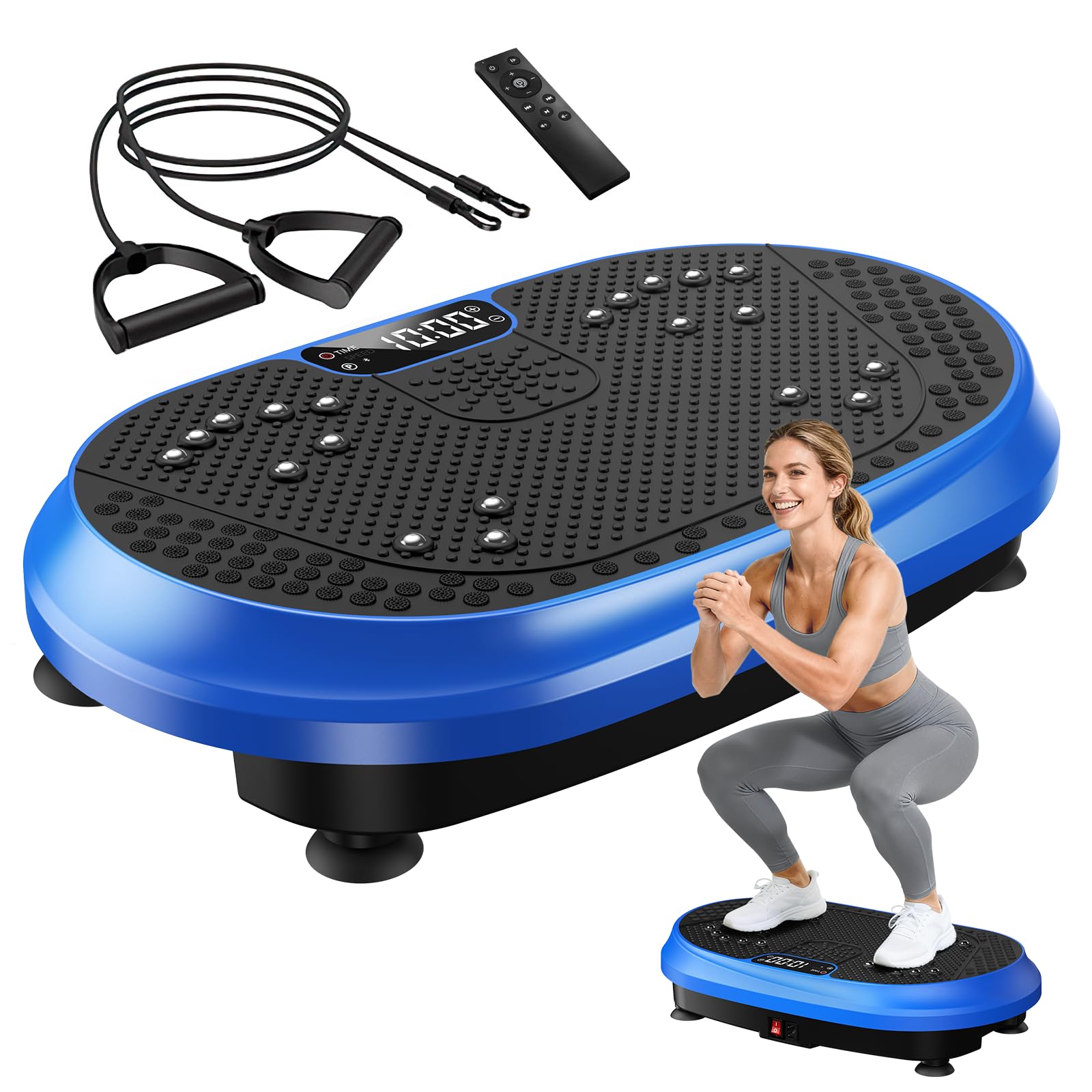 Vibration Plate Exercise Machine, Vibrating Fitness Platform for Lymphatic Drainage, Full Body Shaker Workout Equipment, Bluetooth Power Shaping Vibrate Plate, Board Sport for Home Exercise Gym, Blue