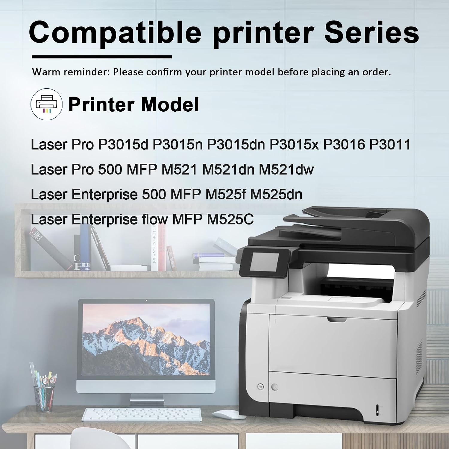 1-Pack 55A Black Toner Cartridge Replacement for HP 55A CE255A 55X CE255X for Laser P3015dn P3015n P3015d Pro MFP M521dn M521dw Enterprise 500 MFP M525dn Series Printer