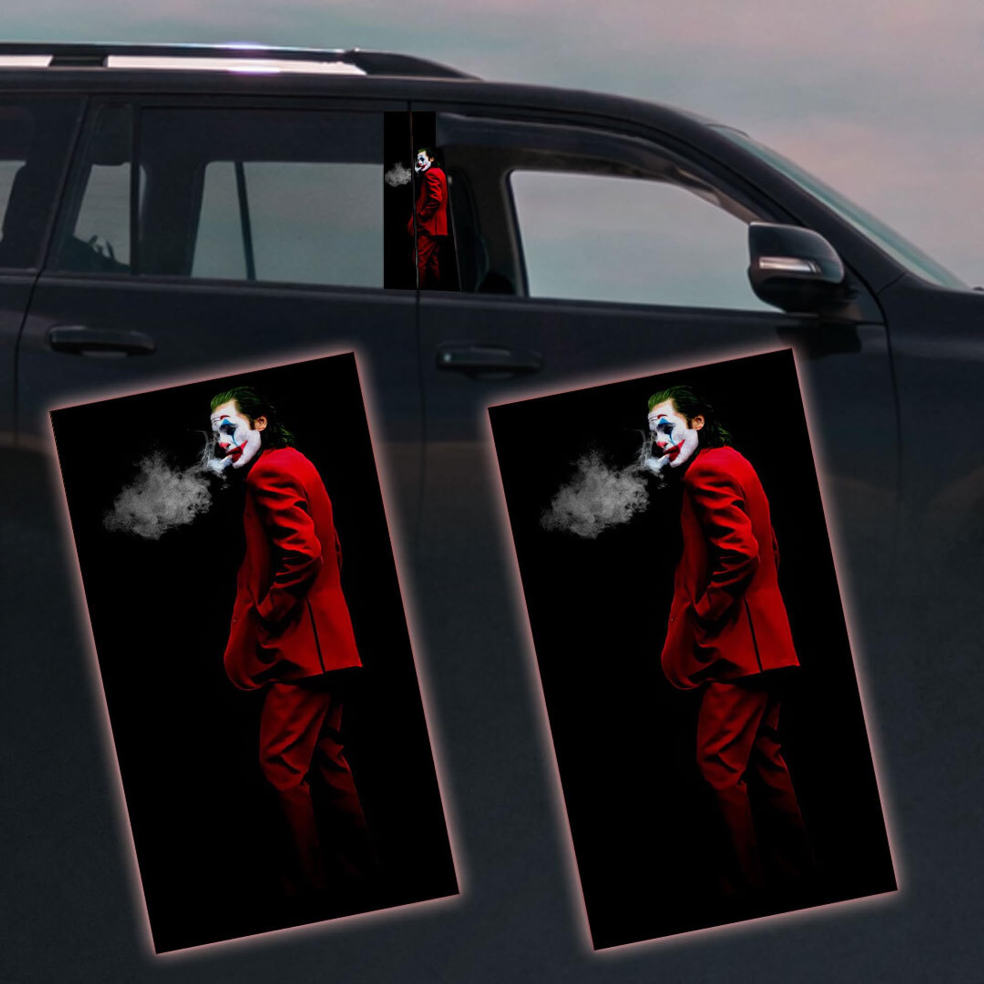 - Car Door Pilar Sticker Joker Design, Both Sides, Red and Black Theme (A)