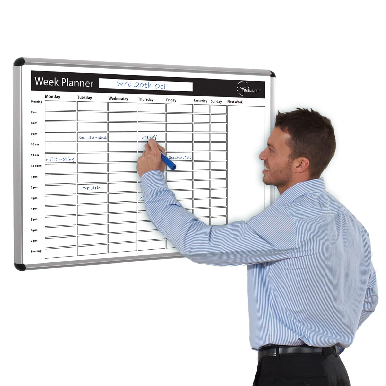 Timeminder Magnetic Whiteboard, Weekly Planner, 900 x 600 mm, Dry-Erase, Wall-Mounted, Aluminium Frame- Ideal for Office, Home, School