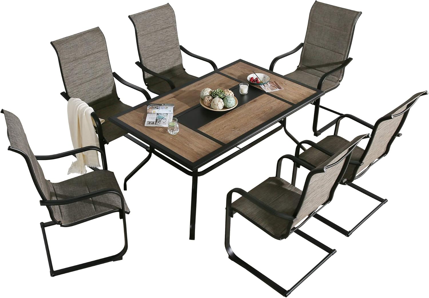 Buy Iwicker 7 Pieces Steel Frame Patio Dining Set, Outdoor All Weather