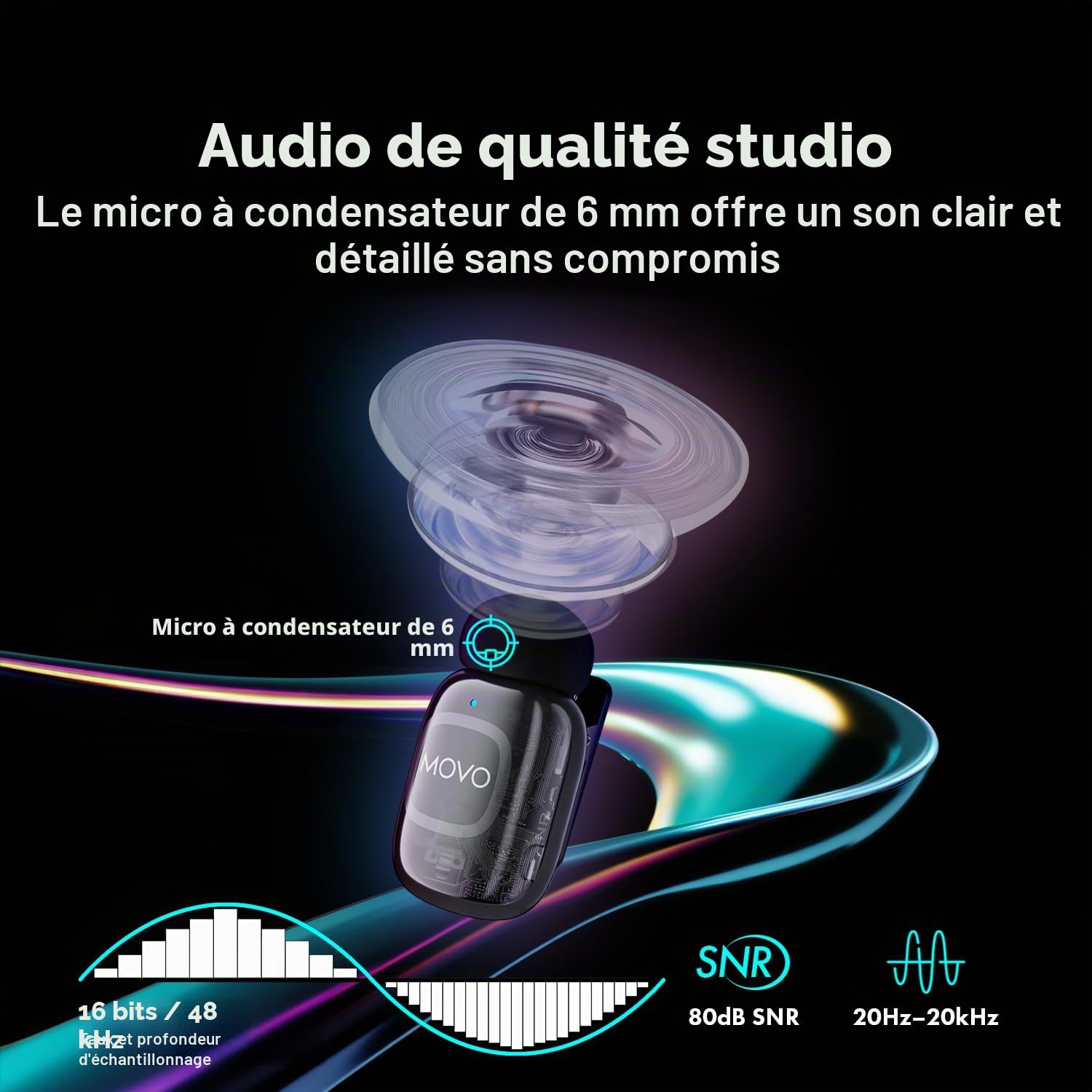 Movo NanoMic Microphone sans fil double Lightning pour iPhone 14 et Down - Micro cravate pour iPhone, idéal pour le vlogging et TikTok