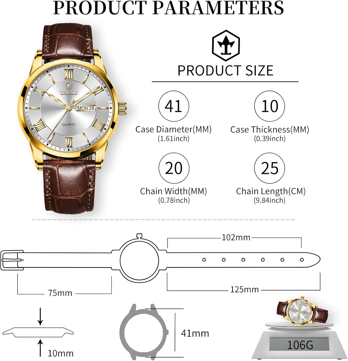 Mens Watches Luxury Dress Waterproof Leather Watch with Date Day Analog Quartz Large Number Wrist Watch Casual Classic Luminous Scales Big Face Easy Read Reloj para Hombre - Image 4