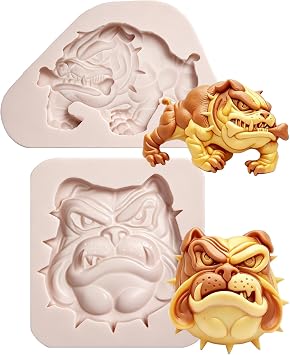 Bulldog Silicone Mold Set of 2 for Fondant Cake Decorating | Full Body & Face Design, Detailed 3D Impression, Fondant & Resin Use, 10.4 x 6.8 cm Mold, Food Safe Silicone