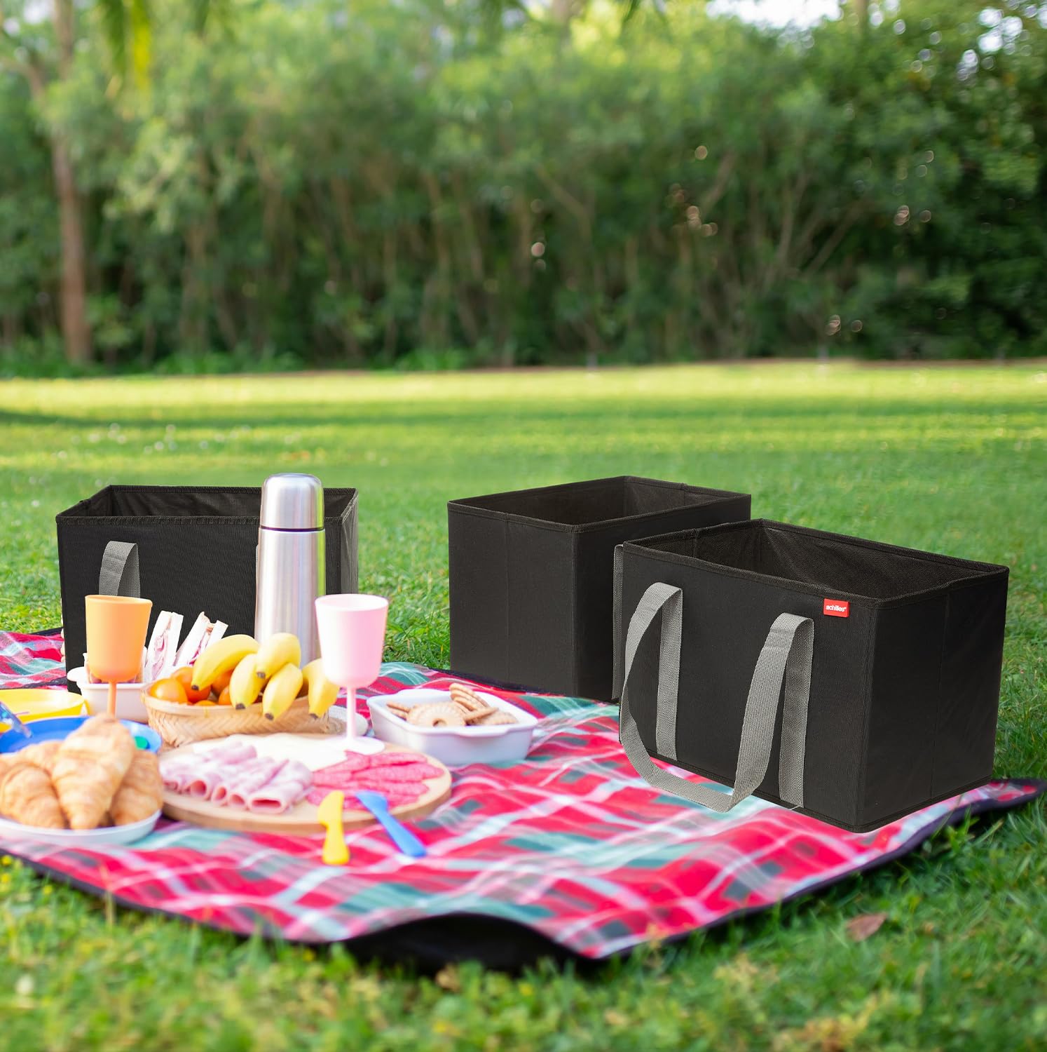 achilles 3er Set Einkaufskorb - Einkaufstaschen - Aufbewahrungsboxen - Kofferraum-Taschen - Einkaufsbox - schwarz - 37x25x25cm