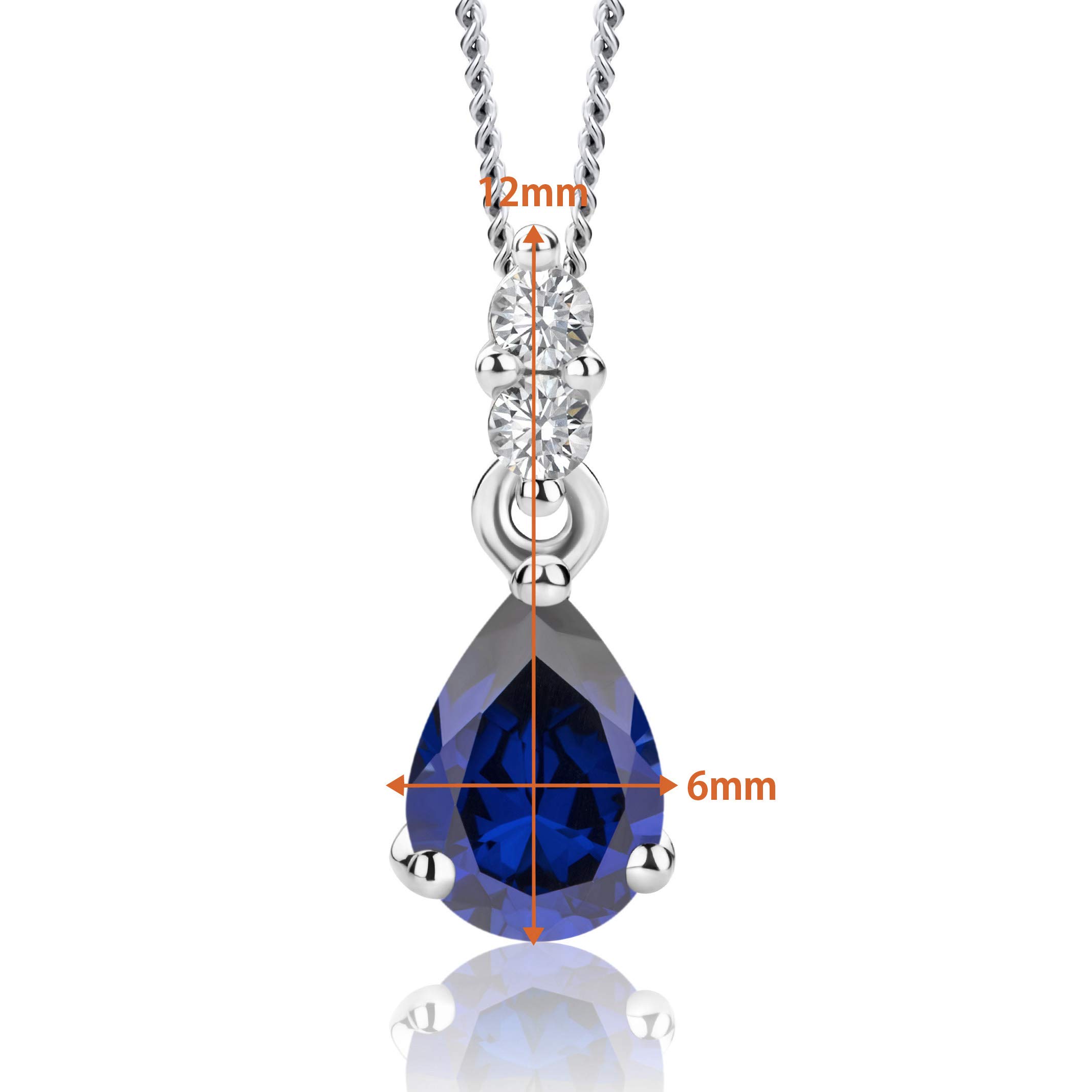 Orovi Biżuteria damska 0,06 ct diamentowy naszyjnik z zawieszką w kształcie kropli kamień szlachetny/kamień urodzenia szafir w kolorze niebieskim i genialny łańcuszek z białego złota 9 karatów/złoto