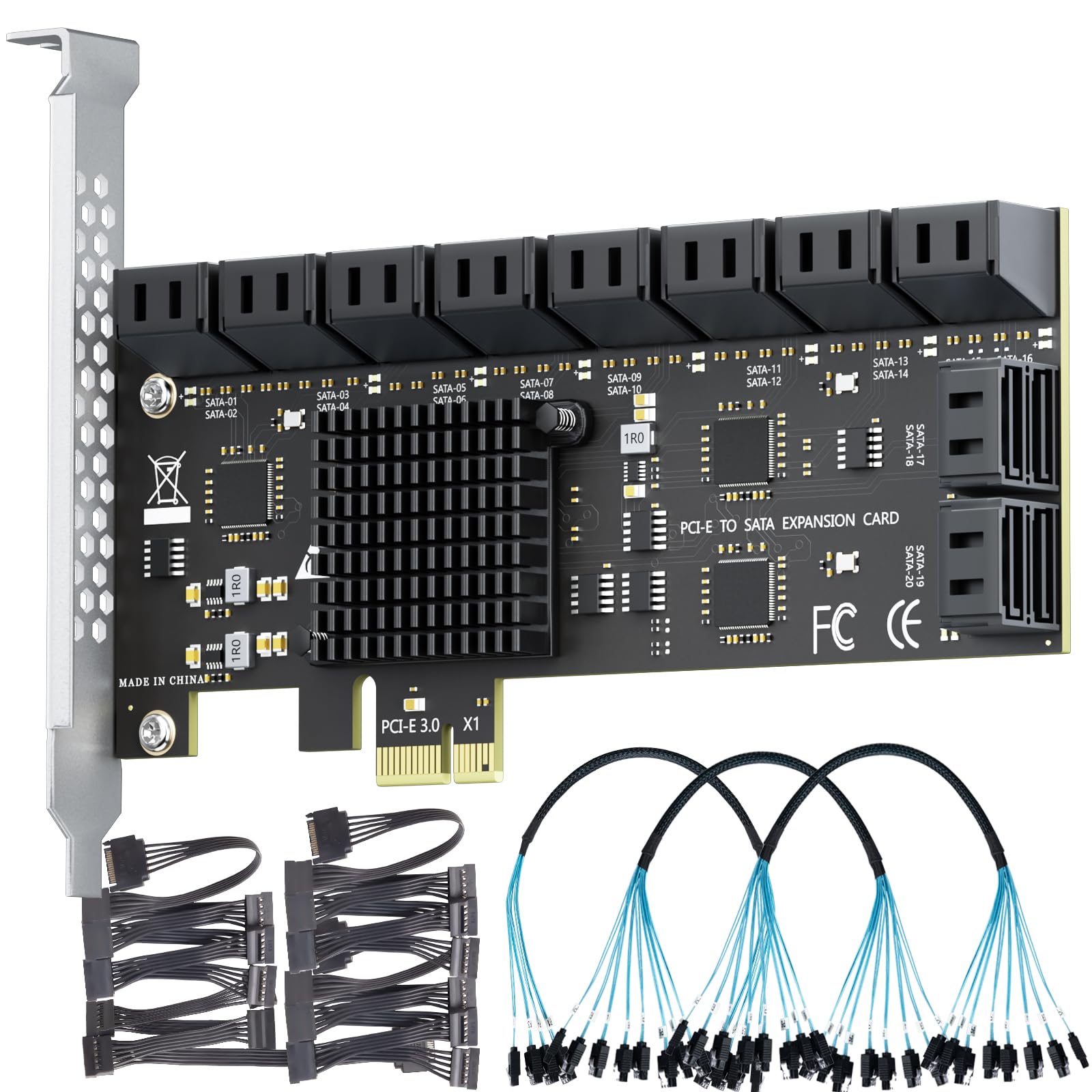 20-Port SATA Expansion Card (PCIe 3.0 x1 to 6Gbps SATA Card), Compatible with Windows/Mac/Linux/NAS-image-0